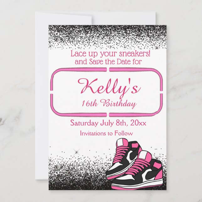 Sweet 16 Sneaker Birthday, Glitter Save The Date (Front)
