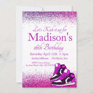 Sweet 16, Sneaker Birthday, Purple Glitter  Invitation