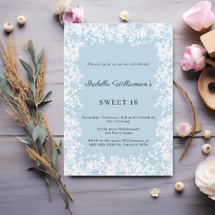 Sweet 16 snowflakes blue elegant winter party invitation
