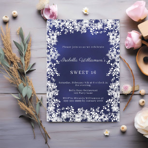 Sweet 16 snowflakes blue elegant winter party invitation