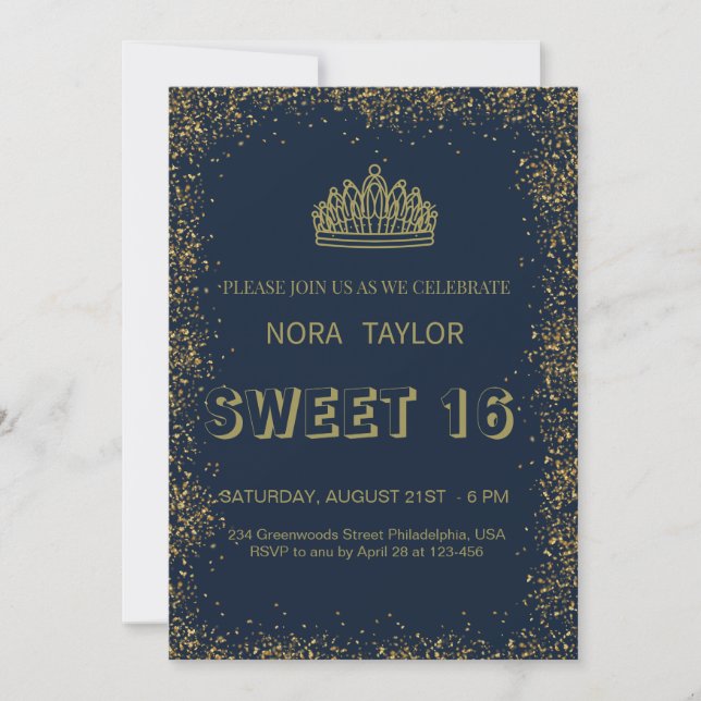 "Sweet 16 Soirée: Glam, Glitz, and Good Times!" Invitation (Front)