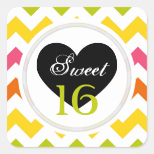 Sweet 16 Stickers: Summer Pastel Chevron Print Square Sticker