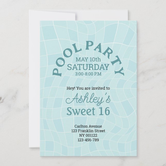 Sweet 16 Summer Pool Party Birthday Invitation (Front)
