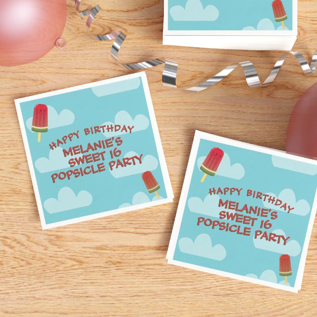 Sweet 16 Summer Popsicle Birthday Party Napkins (Fun sweet 16 birthday napkins. Just add your name and age)