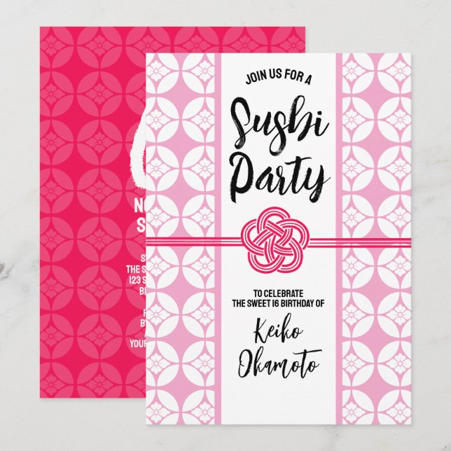 Sweet 16 Sushi party 花菱七宝紋 Hanabishi Shippo Invitation (Front/Back)