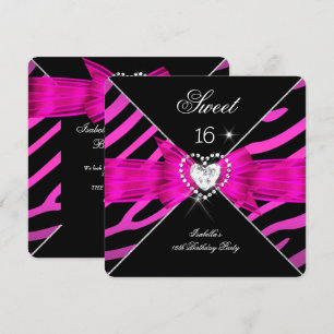 Sweet 16 Sweet Sixteen Hot Pink Black Zebra 2 Invitation