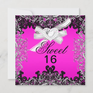 Sweet 16 Sweet Sixteen Hot Pink White Black Lace Invitation