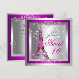 Sweet 16 Sweet Sixteen Pink Tiara Eiffel Tower Invitation
