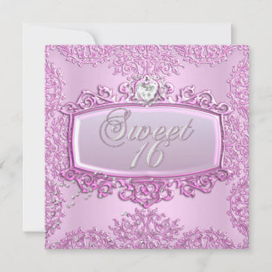 Sweet 16 Sweet Sixteen Pretty Pink Heart Invitation