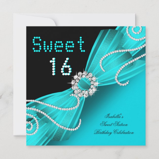 Sweet 16 Sweet Sixteen Teal Diamond Party Invitation (Front)