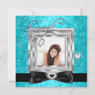 Sweet 16 Sweet Sixteen Turquoise Black Photo Invitation