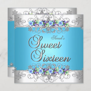 Sweet 16 Sweet Sixteen White Blue Purple Flowers Invitation