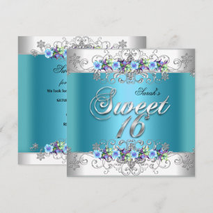Sweet 16 Sweet Sixteen White Blue Purple Flowers Invitation