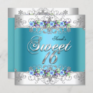 Sweet 16 Sweet Sixteen White Blue Purple Flowers Invitation