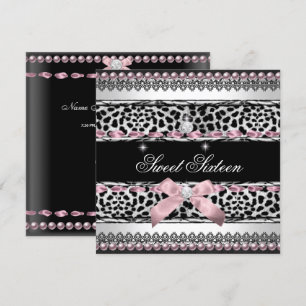 Sweet 16 Sweet Sixteen White Pink Black Leopard Invitation