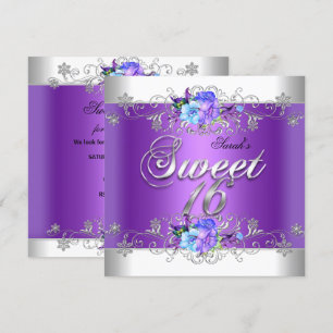 Sweet 16 Sweet Sixteen White Purple Flowers Invitation