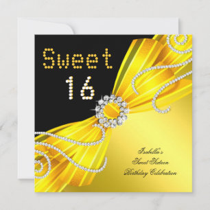 Sweet 16 Sweet Sixteen Yellow Diamond Party Invitation