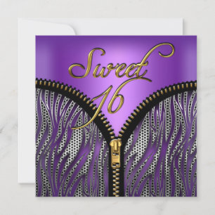 Sweet 16 Sweet Sixteen Zebra Purple Gold Black Invitation