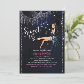 Sweet 16 Swing Girl With Silver Disco Glitter Invitation