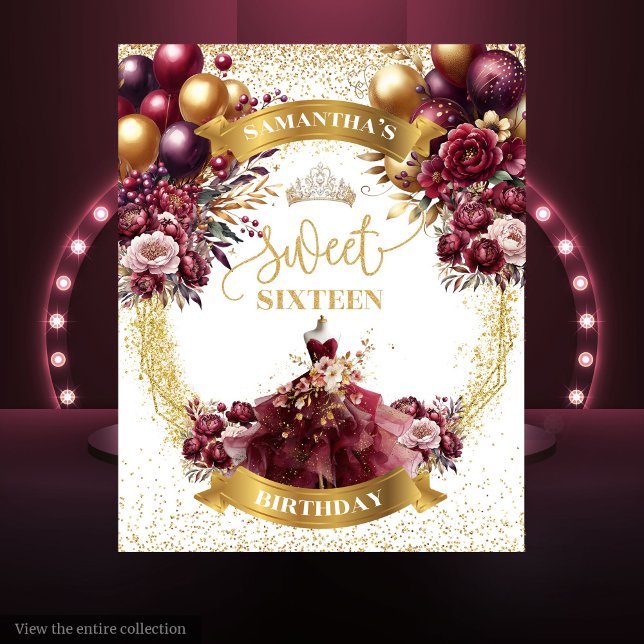 Sweet 16 Tapestry Burgundy Dress Burgundy Balloons (Sweet 16 Tapestry Burgundy Dress Burgundy Balloons)