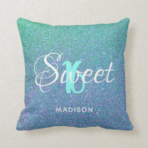 Sweet 16 Teal Aqua Glitter Sparkle Personalised Cushion