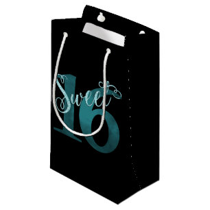 Sweet 16   Teal Green Grunge and Faux Glitter Small Gift Bag