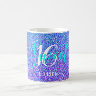Sweet 16 Teal Purple Glitter Personalised Name Coffee Mug