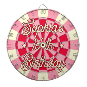 Sweet 16 th BIRTHDAY Personalised Retro Pink & Red Dartboard