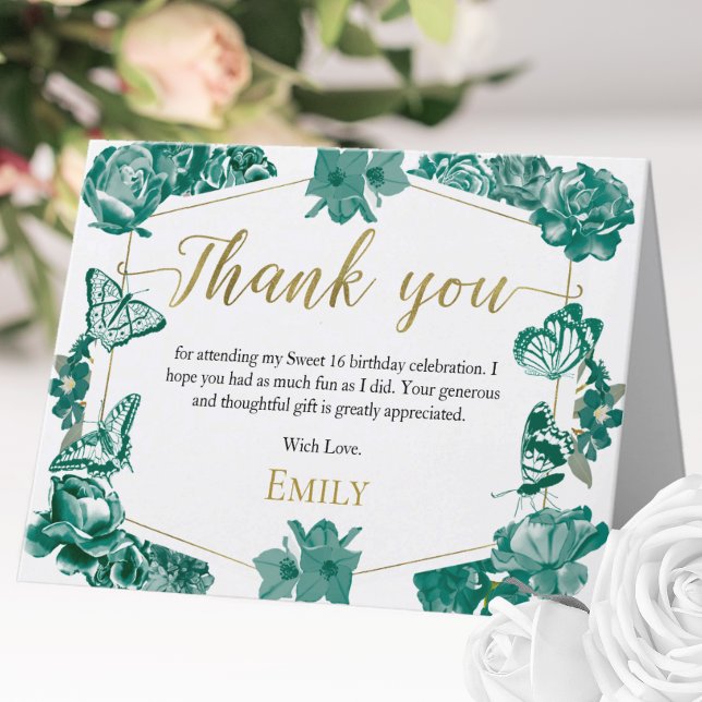 Sweet 16 Thank You Card Butterfly Emerald Green (Creator Uploaded)