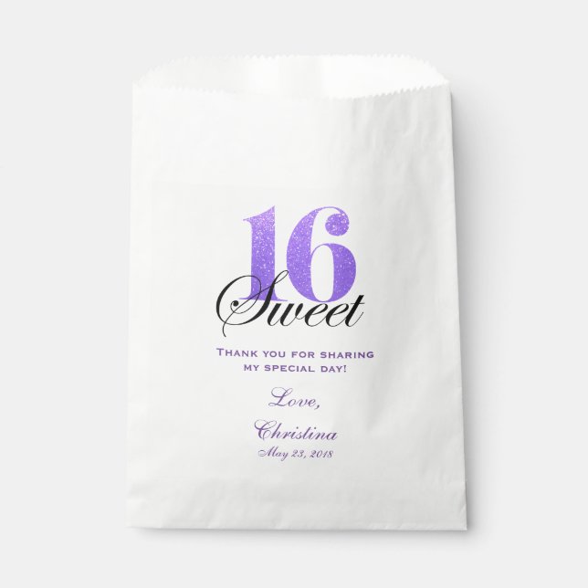 Sweet 16 Thank You Favour Candy Bar Buffet Favour Bag (Front)