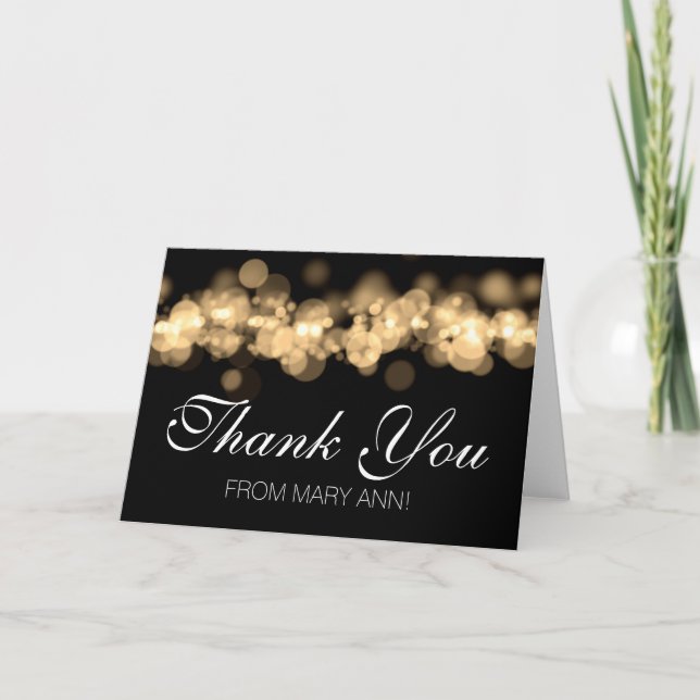 Sweet 16 Thank You Gold Bokeh Lights Card (Front)
