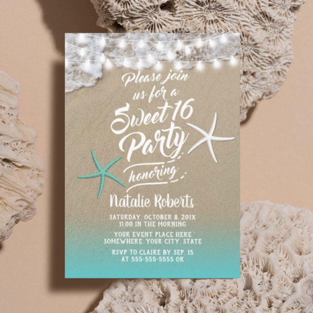 Sweet 16 Tropical Summer Beach Starfish Invitation (Creator Uploaded)