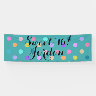 Sweet 16 turquoise aqua all over dots banner