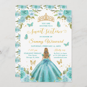 Sweet 16 Turquoise Princess Blonde Girl Invitation