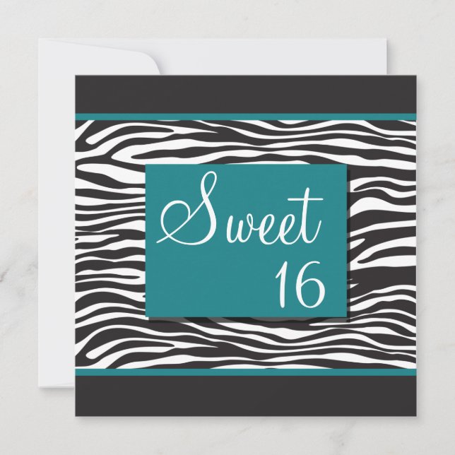 Sweet 16 Turquoise Zebra Invitations (Front)