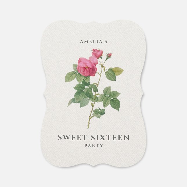 Sweet 16 Vintage Botanical Pink Rose Flower Invitation (Creator Uploaded)