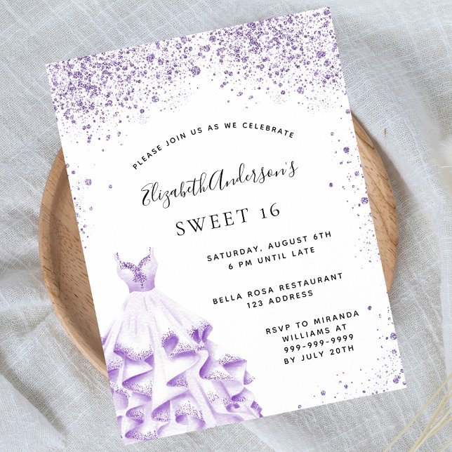 Sweet 16 violet white dress glitter glam flyer (Creator Uploaded)