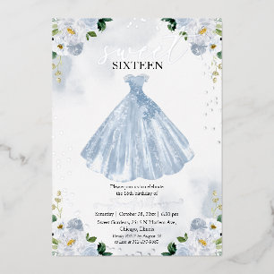 Sweet 16 Watercolor Flowers Dress Baby Blue Silver