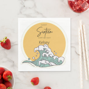 Sweet 16 Wave and Sun Monogram - Name Napkin
