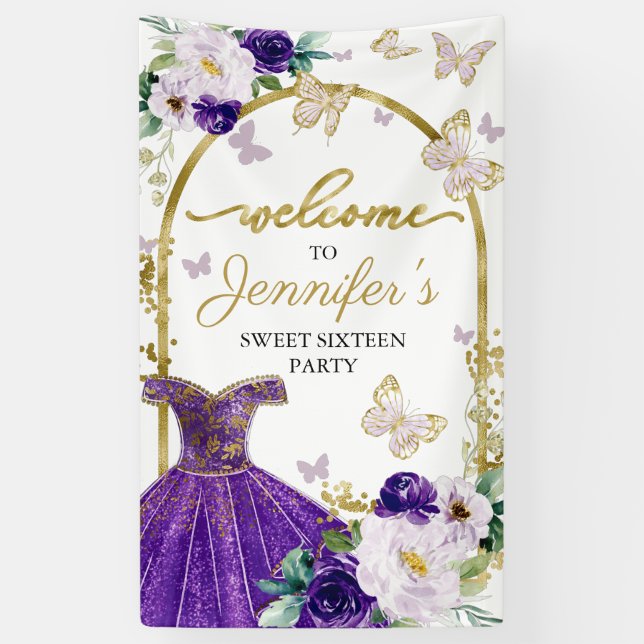 Sweet 16 Welcome Sign Butterfly Floral Dress (Vertical)