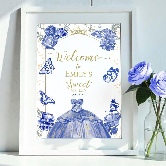 Sweet 16 Welcome Sign Butterfly Royal Blue Dress (Creator Uploaded)