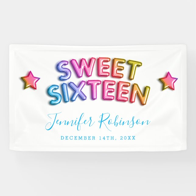 Sweet 16 Welcome Unicorn Birthday Balloons Glitter Banner (Horizontal)
