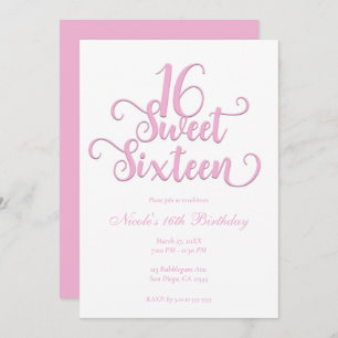 Sweet 16 White & Bubblegum Pink Type Birthday  Invitation