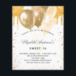 Sweet 16 white gold balloons budget invitation flyer<br><div class="desc">Please note that this invitation is on flyer paper and very thin. Envelopes are not included. For thicker invitations (same design) please visit our store. For an elegant Sweet 16, 16th birthday party. A chic white background. Decorated with faux gold glitter drips, paint dripping look and balloons. Personalise and add...</div>