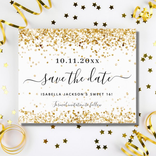 Sweet 16 white gold save the date card (Creator Uploaded)