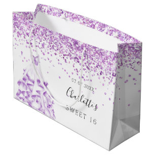 Sweet 16 white purple dress name large gift bag