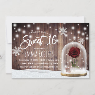 Sweet 16 Winter Beauty Rose Dome Rustic Barn Wood Invitation