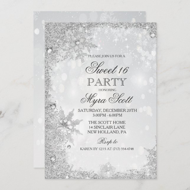 Sweet 16 Winter Holiday Birthday Invitation (Front/Back)