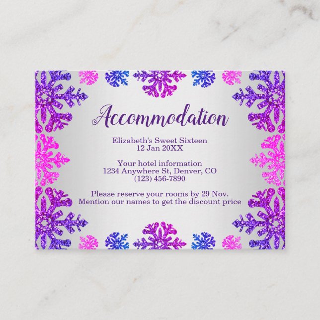 Sweet 16 Winter Snowflake Birthday Accommodation Enclosure Card (Front)