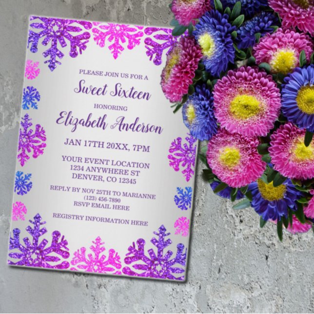 Sweet 16 Winter Snowflake Birthday Invitation (Creator Uploaded)